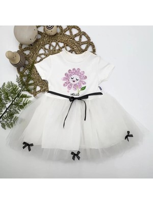 Herşey Trend Herşeytrend 1-2-3 Yaş Payet Yapraklı Çiçek Nakışlı Astarlı Kız Bebek Tütü Elbisesi Beyaz