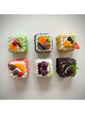 Vitrin Accessories Meyveli Yaş Pasta Kare Magnet Seti Mutfak, Buzdolabı, Ofis ve Hediye Için Dekoratif Ürün 6 Adet