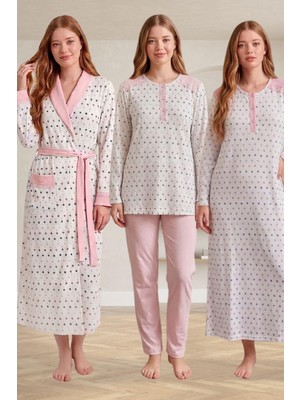Mecit Pijama Mecit 6360 Pembe Kadın Sabahlık Pijama Gecelik Set
