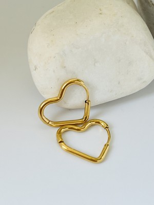 PremiumPort Altın Renk Çelik Kalp Küpe, 1,5 Cm, Şık ve Zarif Takı