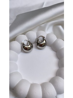 PremiumPort Parlak Gümüş Renk Kalın Halka Küpe, Şık Takı Tasarımı