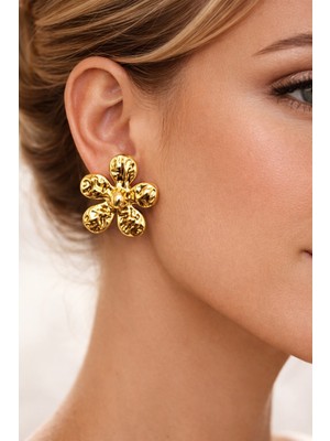 PremiumPort Etnik Tarzda Altın Kaplama Çiçek Formu Küpe, Şık ve Zarif Tasarım