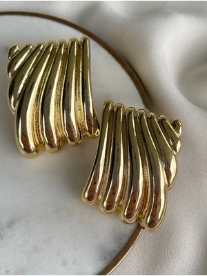 PremiumPort Parlak Gold Plaka Küpe, Zarif ve Şık Tasarım, Günlük ve Özel Günler Için