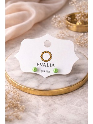 Evalia Inci Küpe - Yeşil Inci Top Çelik Küpe