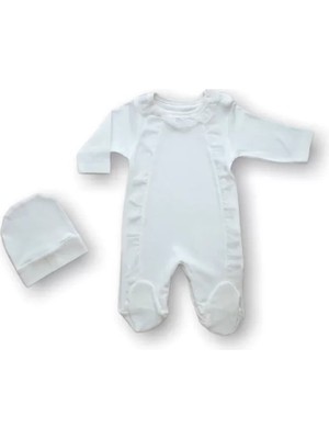 Herşey Trend Herşeytrend 0-3 3-6 Ay Tüllü Fırfır Detaylı Şapkalı Uzun Kollu Kız Bebek Tulumu Ekru