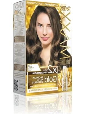 Esranın Dünyası Maxx Deluxe Gold Serisi 24K Altın Parçacıklı Serum ile 1 Kutu 2 x 50 ml ve Geliştiriciler Saç Boyası (Kumral 7.0)