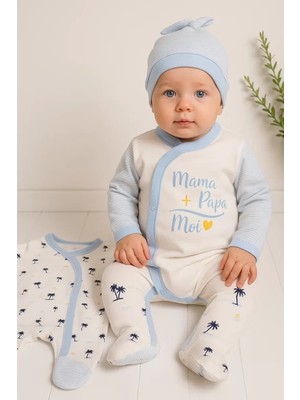 Herşey Trend Herşeytrend Marin Kravuze Desenli Erkek Bebek 4'lü Tulum Seti