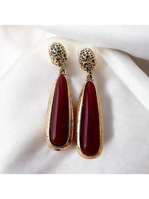 PremiumPort Bordo ve Gold Detaylı Vintage Sallantılı Küpe, Şıklığınızı Tamamlar