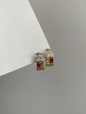 PremiumPort Renkli Taşlı Çelik Halka Küpe, Parlak ve Şık Tasarım