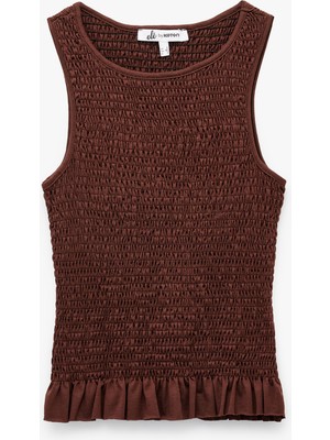 Koton Bisiklet Yaka Fırfır Detaylı Gipeli Pamuklu Kolsuz Bluz