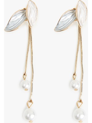 Koton Çelik Karışımlı Zincirli Sallantılı Inci Detaylı Yaprak Küpe