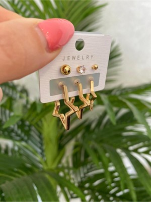 PremiumPort Şık Çelik Kadın Küpe Seti, Parlak ve Dayanıklı, Faturalı, 6'lı Paket