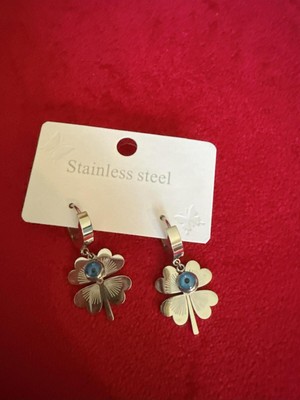 PremiumPort Şık Nazar Boncuklu Yonca Tasarımlı Modern Küpe