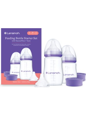 Lansinoh 160 ml, 240 ml Biberon ve NaturalWave® Biberon Emziği Başlangıç Seti (1-6 Ay+)