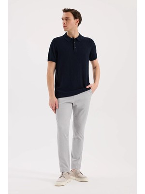 Jakamen Lacivert Slim Fit Desenli Triko Polo Yaka T-Shirt