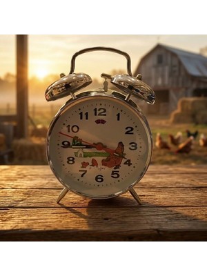 Eski Yeni Antik Tavuklu Kurmalı Saat Alarmlı Gümüş(Horozlu Saat)