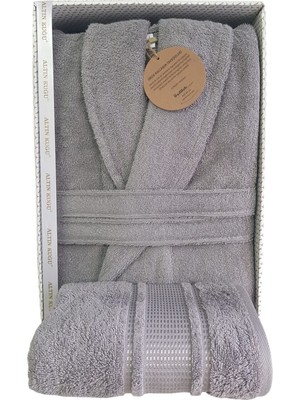Özdilek Colourist Şalyaka Bornoz + Baş Havlusu- Xl Beden- Gümüş Gri