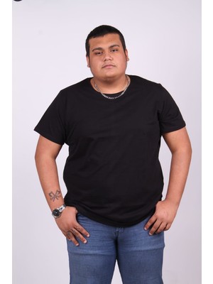 Ekis Büyük Beden Erkek Siyah Sıfır Yaka T-Shirt Kısa Kol Günlük Stil 100% Pamuk