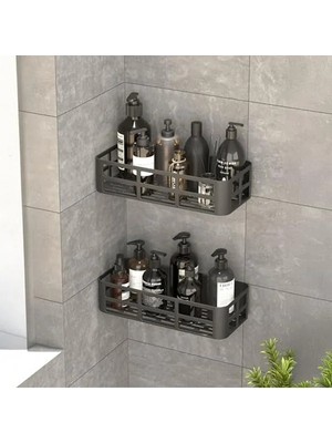 Esranın Dünyası 27X12 cm Ölçülerinde Siyah Yapışkanlı Banyo Rafı Seti, Matkapsız Montaj