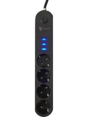 Popüler Sepet 4lü Siyah Anahtarlı 3 USB Li Akım Korumalı Topraklı Çocuk Korumalı Grup Priz 2 Metre