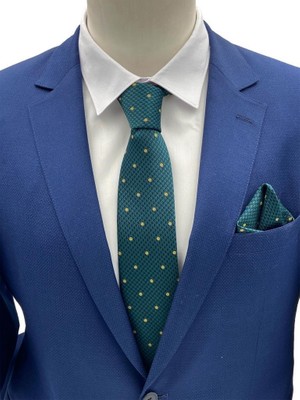 Brianze Yeşil Puantiyeli Kravat Mendil Set %100 Microfiber Şık Tasarım