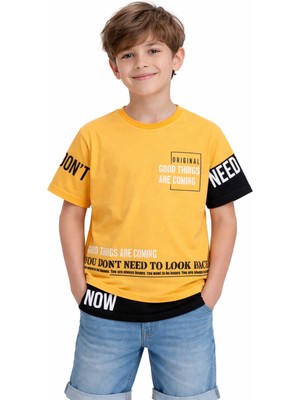 İrem Çocuk Giyim Erkek Çocuk Good Things Yazı Desenli Turuncu Renk Kısa Kol Tişört
