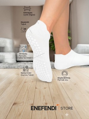 Enefendi Store NF ND ENEFENDİ Yoga Çorap Pilates Tavaf Dikişsiz Kaymaz Silikon Taban Pamuklu Kadın Patik Çorabı Bilekte Beyaz