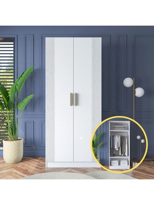 Rani BA181 Membran Kapaklı Gardırop 2 Raflı  Askılı 2 Kapaklı Elbise Dolabı Beyaz