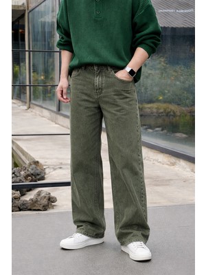 Comstar Erkek %100 Pamuk Haki Bol Paça Baggy Pantolon