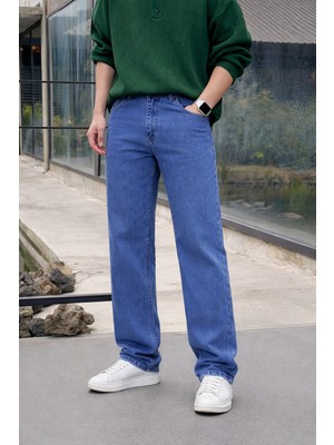 Comstar Erkek %100 Pamuk Mavi Bol Paça Baggy Pantolon