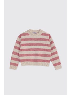 Panço Kız Bebek Çizgili Triko Pembe Kazak