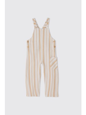 Panço Erkek Bebek Çizgi Desenli Ekru Salopet