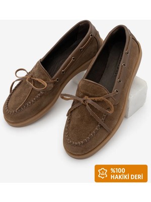Marjin Kadın Hakiki Deri Fiyonklu Ip Detayı Makosen Loafer Günlük Ayakkabı Nifida Kahve Süet