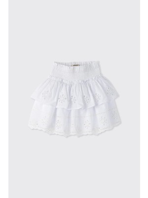 Panço Kız Bebek Beli Büzgülü Fisto Beyaz Etek