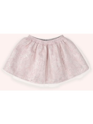 Panço Kız Çocuk Tül Detaylı Beli Lastikli Pembe Etek