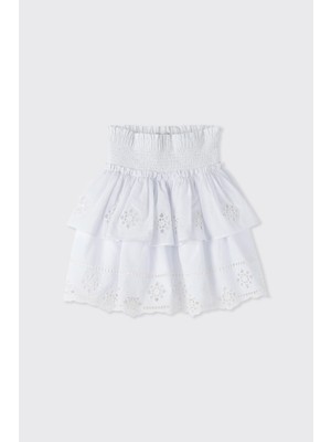 Panço Kız Çocuk Beli Büzgülü Fisto Beyaz Etek