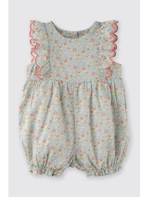 Panço Liberty Kumaş Çiçek Desenli Kolları Fırfır Detaylı Yenidoğan Tulum