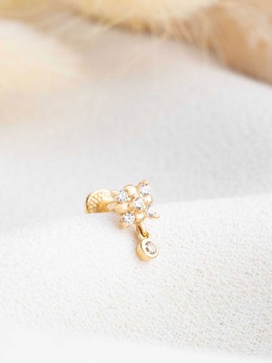 Bayar Gold 14 Ayar Altın Çiçek Sallantılı Taş Tragus