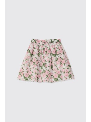 Panço Kız Bebek Gül Desenli Pembe Etek Liberty Kumaş Beli Fiyonklu Standart Uzunluk