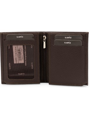 Karpix %100 Hakiki Deri Erkek Cüzdanı - Fermuar Bölmeli