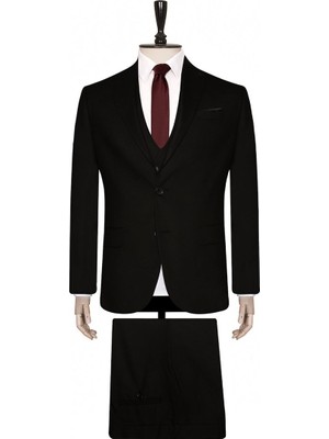 Süvari Slim Fit Siyah Yelekli Düz Takım Elbise 46 Beden Erkek İçin Modern Tasarım