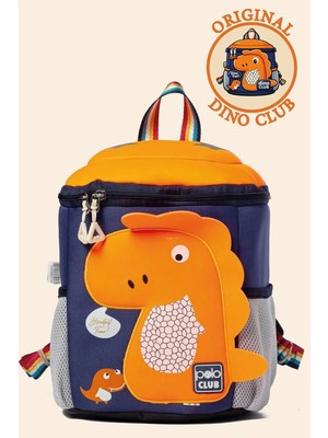 Nioni Unisex Çocuk Sırt Çantası Turuncu Dinazor Figürlü Orta Boy 0-15 L Kapasite