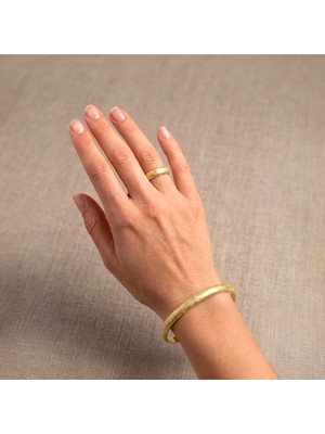 Sevil Gülgün Atelier Işçiliği Kum Dokulu Saf Pirinç Yüzük ve Bileklik Seti - Handmade Brass Jewelry