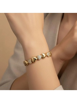 Stil Incisi/xupıng Jewelry Ikili Kalpli Zirkon Taşlı Bileklik