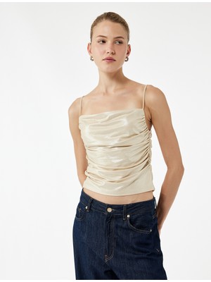 Koton Drape Detaylı Slim Fit Simli Ip Askılı Bluz