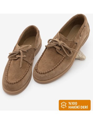 Marjin Kadın Hakiki Deri Bağcıklı Ip Detaylı Loafer Günlük Ayakkabı Mistor Taba Süet