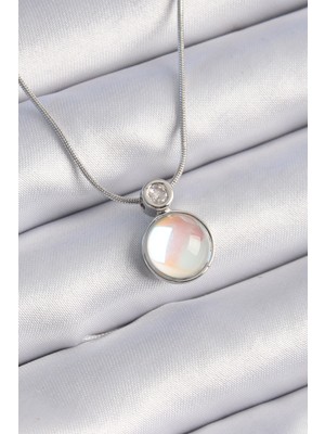 Asnazz 316L Çelik Gümüş Renk Beyaz Sedefli Vintage Model Kadın Kolye