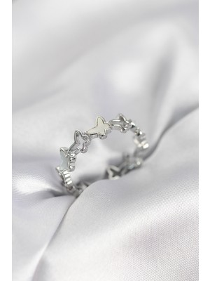 Asnazz Gümüş Renk Kelebek Model Pirinç Kadın Yüzük