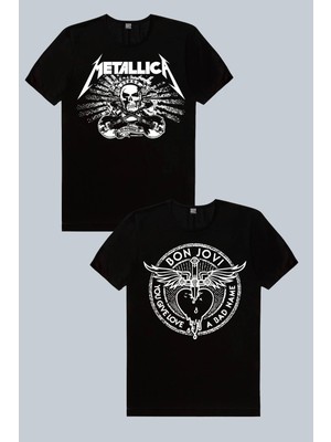ROCKANDROLL Kanatlı Rock, Metallica Kurukafa 2'li Erkek Tshirt Eko Paket