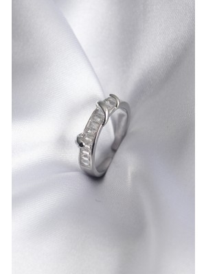 Asnazz Pirinç Gümüş Renk Su Yolu Zirkon Taşlı Kadın Yüzük